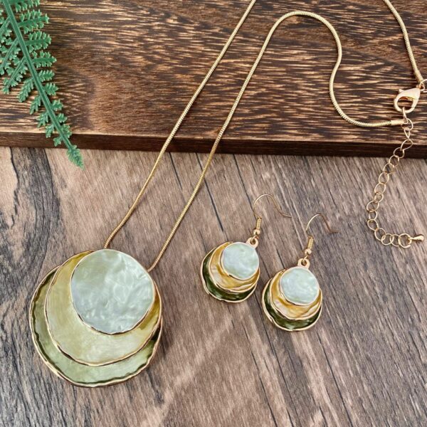 Color Painting Oil Three-layer Ring Hollow Pendant Earrings And Necklace Set - Image 9