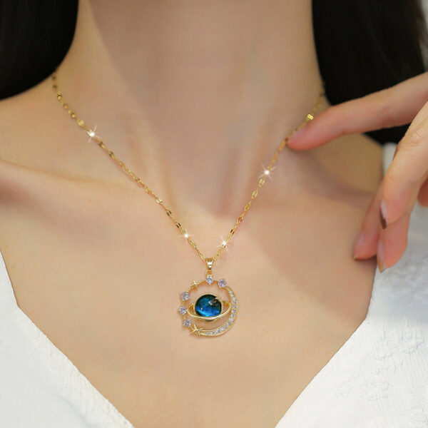 Stainless Steel Starry Sky Planet Astronaut Necklace For Women Light Luxurious Temperament Star Metal Chain Jewelry Gift - Image 3