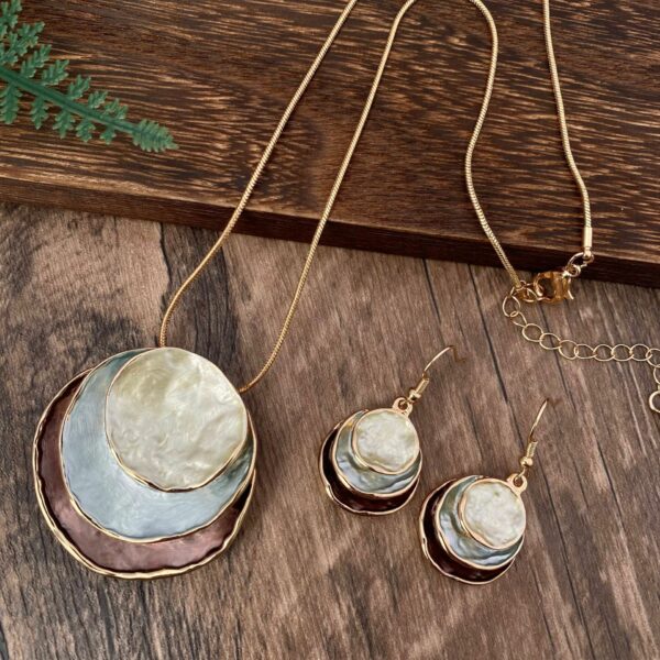 Color Painting Oil Three-layer Ring Hollow Pendant Earrings And Necklace Set - Image 3