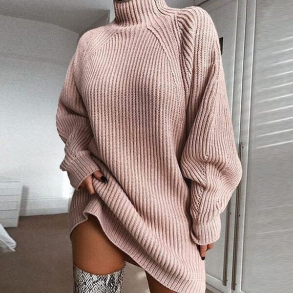 Solid Turtleneck Long Sweater Winter Warm Women Sweater Dress - Image 7