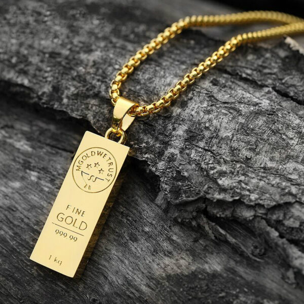 Gold Bar Hip Hop Necklace Pendant - Image 4