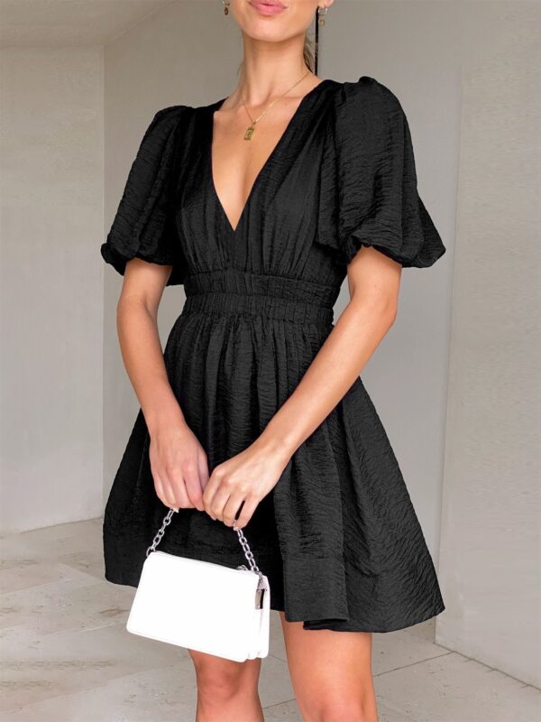 European And American Elegant Dress Sweet Waist Trimming Dress V-Neck Lantern Sleeve Dress Women's Summer Sun Dresses Evening Dress - Image 10