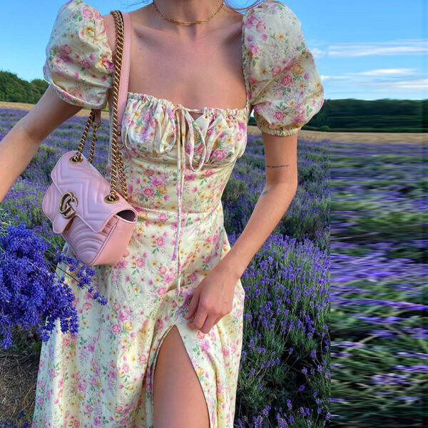 Summer Floral Print Dress Women Sexy Party Long Dresses Puff Short Sleeve - Image 4