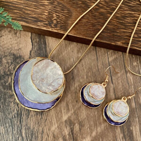 Color Painting Oil Three-layer Ring Hollow Pendant Earrings And Necklace Set - Image 6