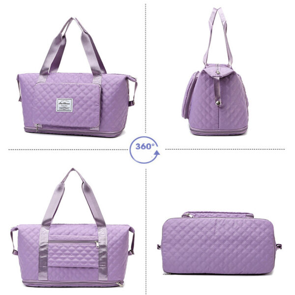 Foldable Travel Duffle Bag With Rhombus Sewing Design Large Capacity Fitness Handbag Portable Versatile Shoulder Bags Expandable Organizer - Image 9