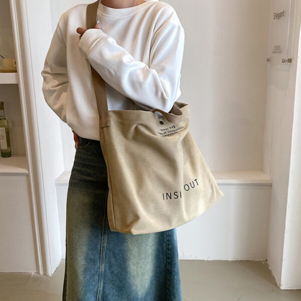 Large-capacity Canvas Bags Women Casual Fashion Totes Alphabet Print Shoulder Bag With Adjustable Strap Retro Handbag For Shopping - Image 4