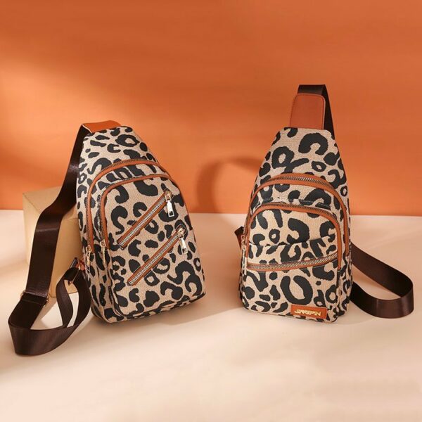 Leopard Print Sling Chest Bag With Headphone Jack Crossbody Backpack Shoulder Bag Women - Image 2