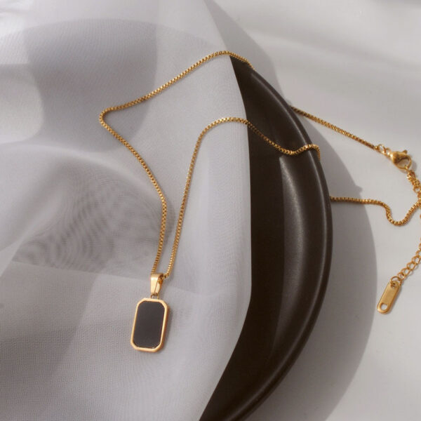 Rectangular Pendant Necklace Design 18K Gold Non-fading Fashion Small Black For Men Titanium Steel Necklace For Women - Image 6