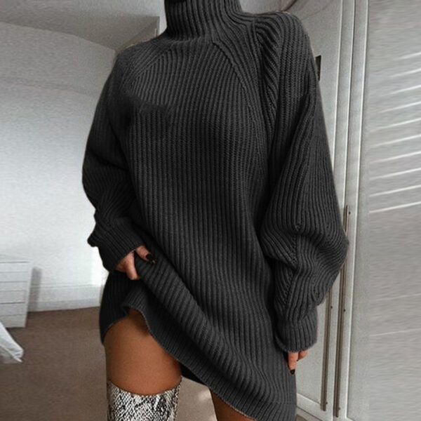 Solid Turtleneck Long Sweater Winter Warm Women Sweater Dress - Image 5