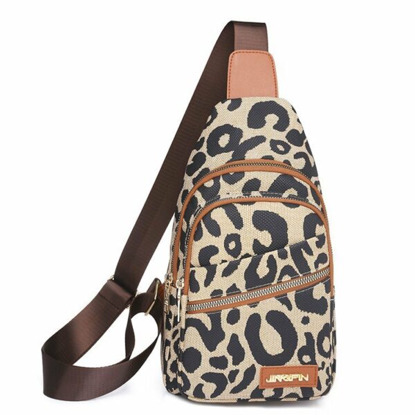 Leopard Print Sling Chest Bag With Headphone Jack Crossbody Backpack Shoulder Bag Women - Image 5