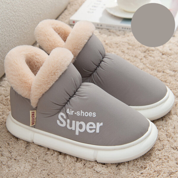Warm House Shoes Plush Fleece High Back Heel Slippers Home Winter Warm Couple Shoes - Image 3