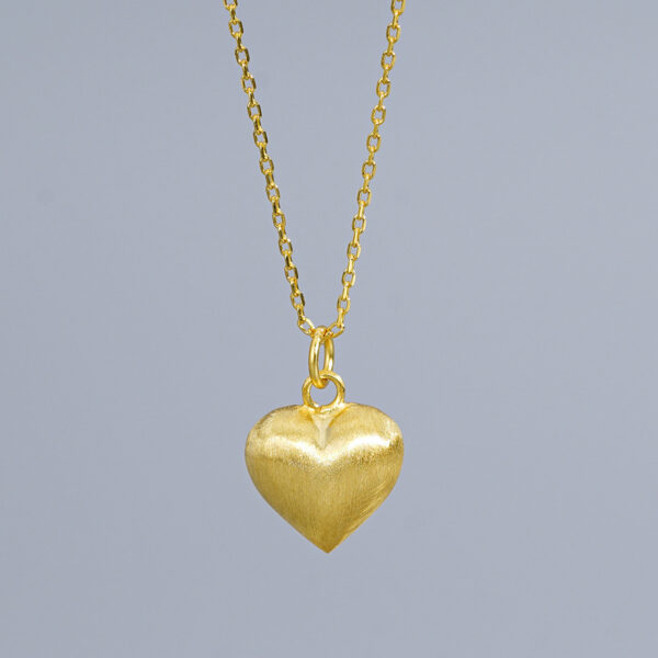 S925 Sterling Silver Brushed Frosted Heart Pendant Necklace