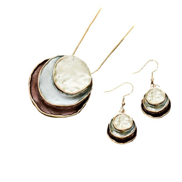 Color Painting Oil Three-layer Ring Hollow Pendant Earrings And Necklace Set - Image 4