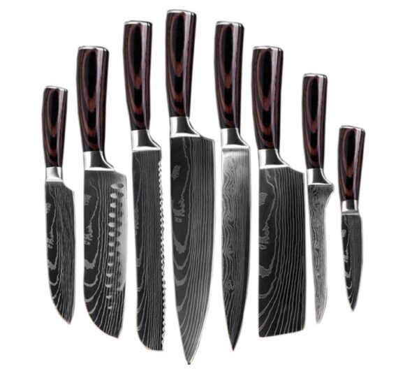 8 Damascus Pattern Stainless Steel Chef's Knives - Image 3
