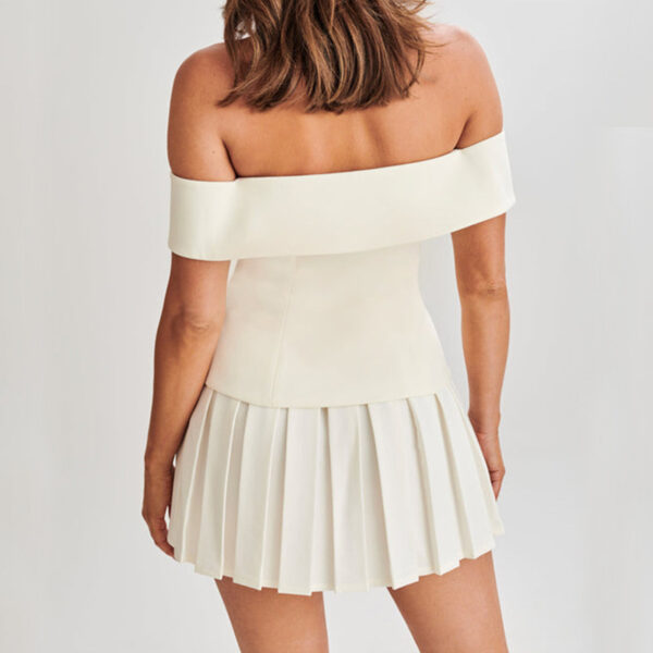 Elegant Suit Double-breasted Off-shoulder Top And Pleated Skirt Womens Clothing - Image 9