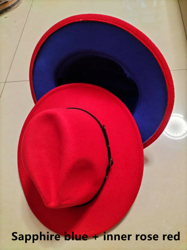 European And American Popular Woolen Top Color Matching Flat Brim Fedora Jazz Hat - Image 7