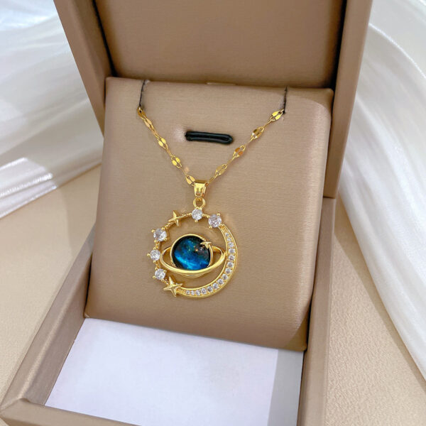 Stainless Steel Starry Sky Planet Astronaut Necklace For Women Light Luxurious Temperament Star Metal Chain Jewelry Gift - Image 6
