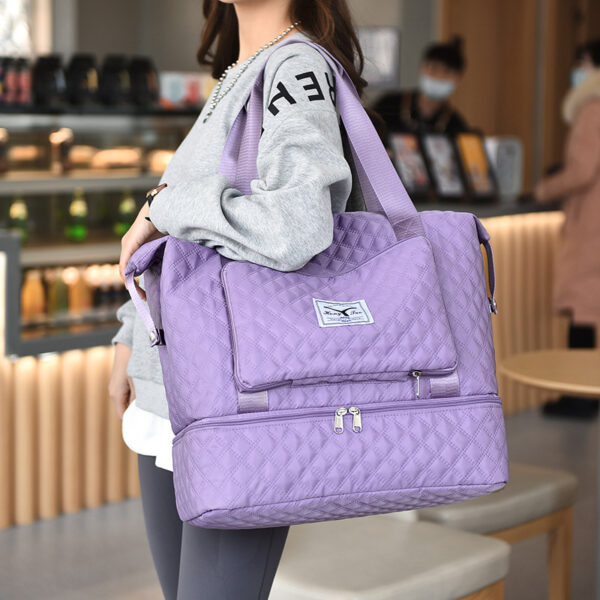 Foldable Travel Duffle Bag With Rhombus Sewing Design Large Capacity Fitness Handbag Portable Versatile Shoulder Bags Expandable Organizer - Image 7
