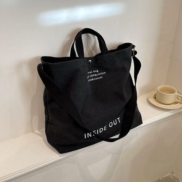 Large-capacity Canvas Bags Women Casual Fashion Totes Alphabet Print Shoulder Bag With Adjustable Strap Retro Handbag For Shopping - Image 3
