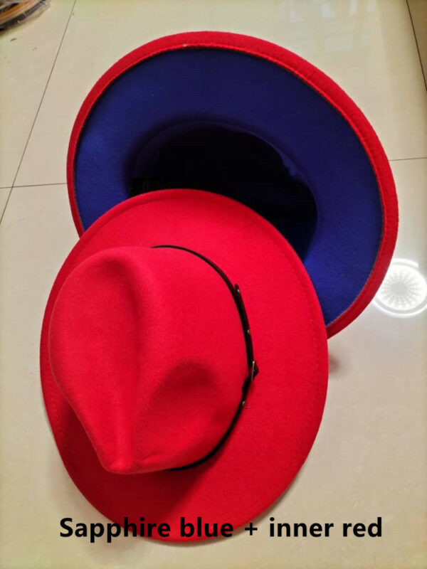 European And American Popular Woolen Top Color Matching Flat Brim Fedora Jazz Hat - Image 8