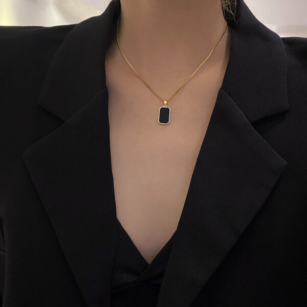 Rectangular Pendant Necklace Design 18K Gold Non-fading Fashion Small Black For Men Titanium Steel Necklace For Women - Image 3