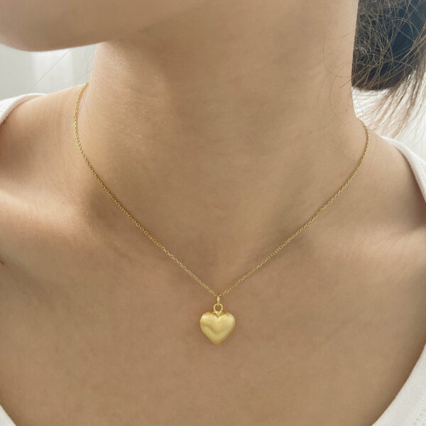 S925 Sterling Silver Brushed Frosted Heart Pendant Necklace - Image 4
