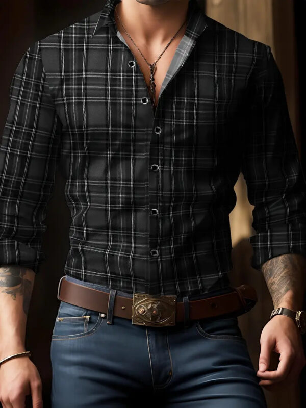 Breathable Volkswagen Casual Versatile Lattice Men's Long Sleeve Shirt - Image 5