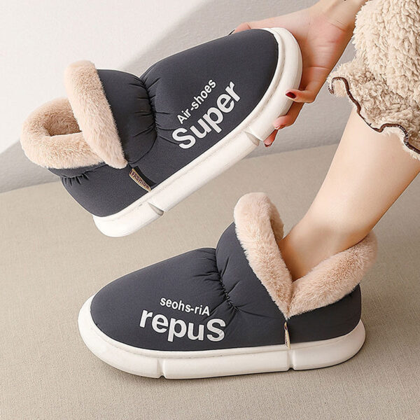 Warm House Shoes Plush Fleece High Back Heel Slippers Home Winter Warm Couple Shoes - Image 5
