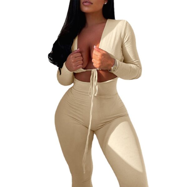 Women's Lace-up Cutout Long Sleeve Slim Fit Bodysuit - Image 5