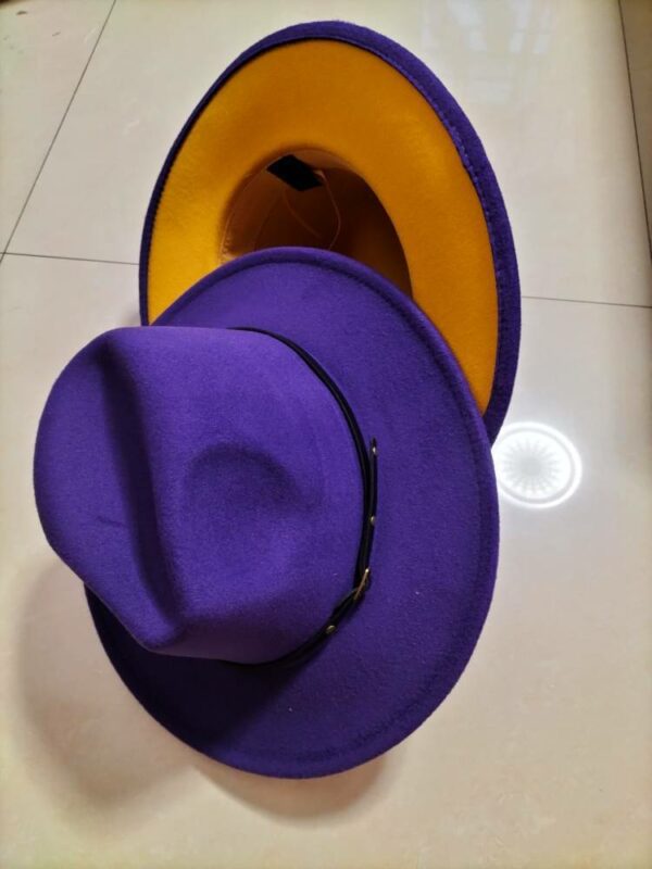 European And American Popular Woolen Top Color Matching Flat Brim Fedora Jazz Hat - Image 3