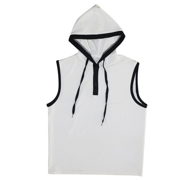 Sleeveless Fitness Sports Vest American Hoodie With Drawstrings Solid Color Top - Image 6