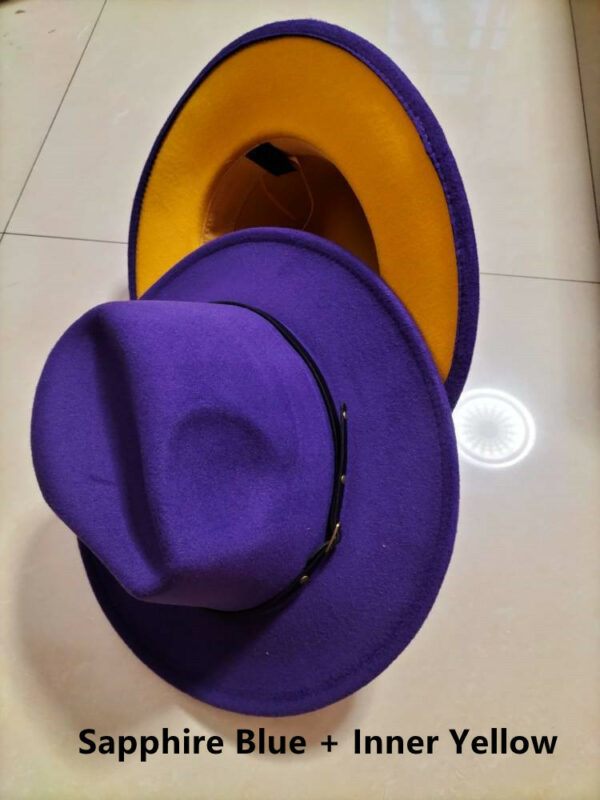 European And American Popular Woolen Top Color Matching Flat Brim Fedora Jazz Hat - Image 4