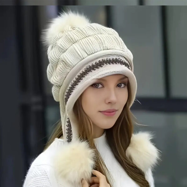Cozy Knit Fleece-Feel Beanie With Ear Flaps & Pompom Warm Winter Hat For Women Perfect For Skiing & Outdoor Activities - Image 2