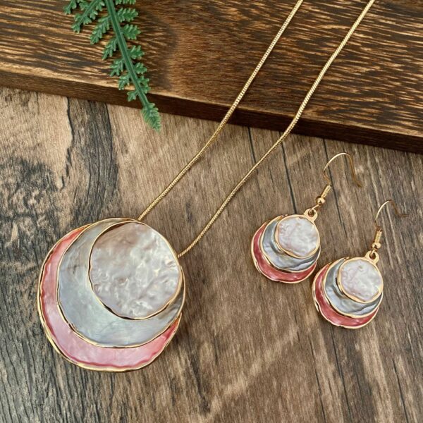 Color Painting Oil Three-layer Ring Hollow Pendant Earrings And Necklace Set - Image 7