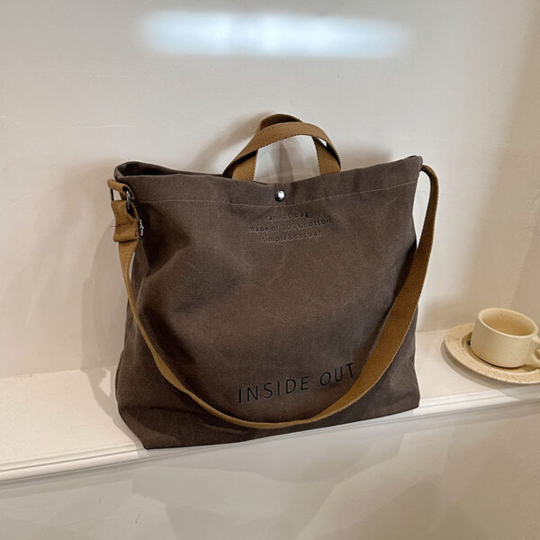 Large-capacity Canvas Bags Women Casual Fashion Totes Alphabet Print Shoulder Bag With Adjustable Strap Retro Handbag For Shopping - Image 10
