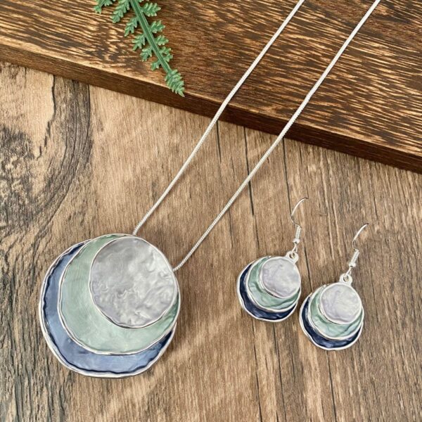 Color Painting Oil Three-layer Ring Hollow Pendant Earrings And Necklace Set - Image 10