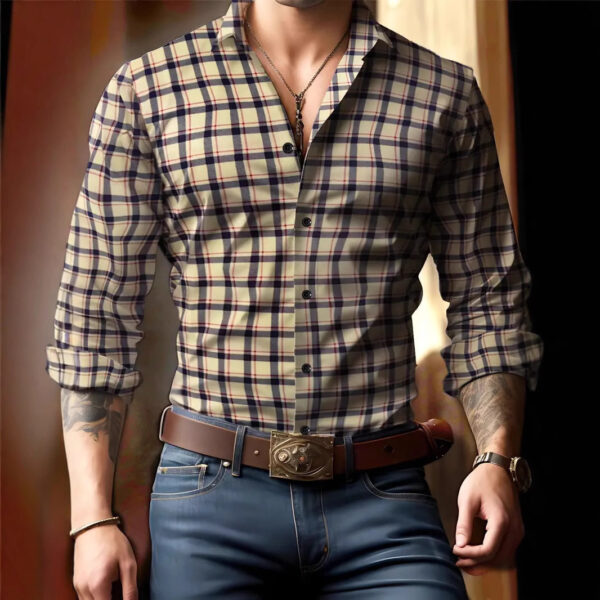 Breathable Volkswagen Casual Versatile Lattice Men's Long Sleeve Shirt - Image 3