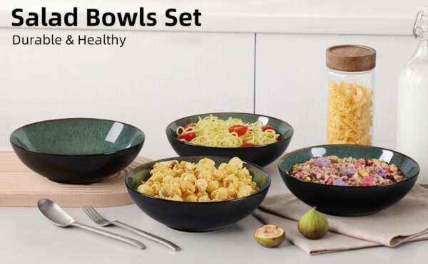 Creative Western  Kiln Change Peacock Green Bowl 30oz Bowl Set Of 4 For Cereal, Salad, Pasta, Soup, Dessert, Serving Dishwasher, Microwave And Oven - Image 10