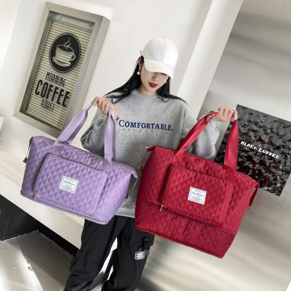 Foldable Travel Duffle Bag With Rhombus Sewing Design Large Capacity Fitness Handbag Portable Versatile Shoulder Bags Expandable Organizer - Image 2