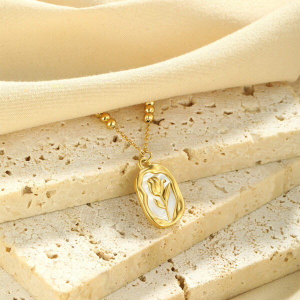 Simple Rose White Shell Pendant Necklace For Women - Image 7
