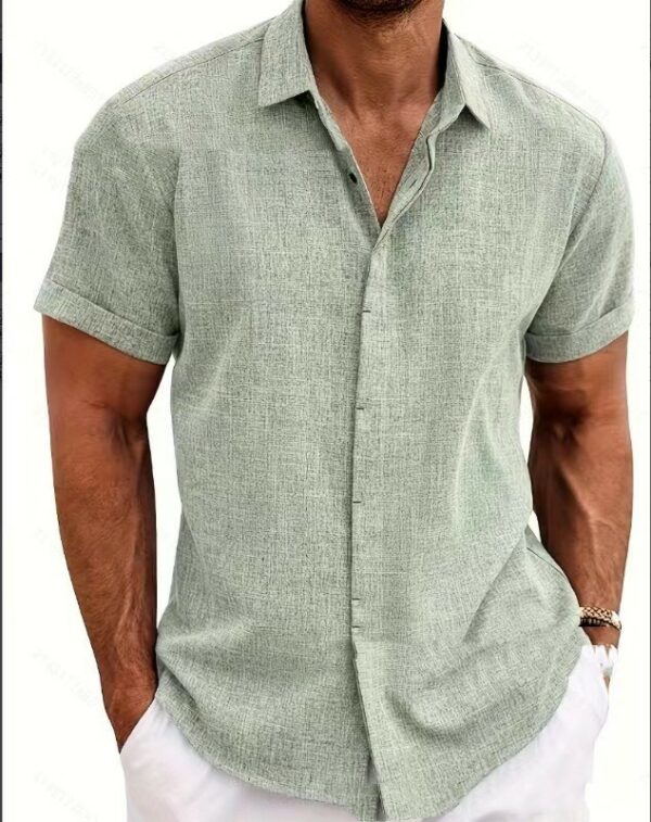 Men's Linen Short Sleeved T-shirt Loose Fitting - Image 7