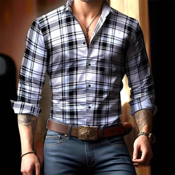 Breathable Volkswagen Casual Versatile Lattice Men's Long Sleeve Shirt - Image 7
