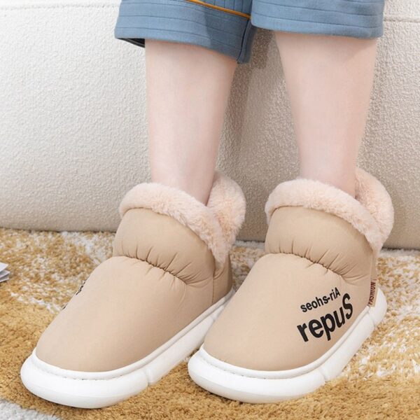 Warm House Shoes Plush Fleece High Back Heel Slippers Home Winter Warm Couple Shoes - Image 4