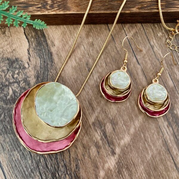Color Painting Oil Three-layer Ring Hollow Pendant Earrings And Necklace Set - Image 8