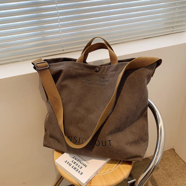 Large-capacity Canvas Bags Women Casual Fashion Totes Alphabet Print Shoulder Bag With Adjustable Strap Retro Handbag For Shopping - Image 6