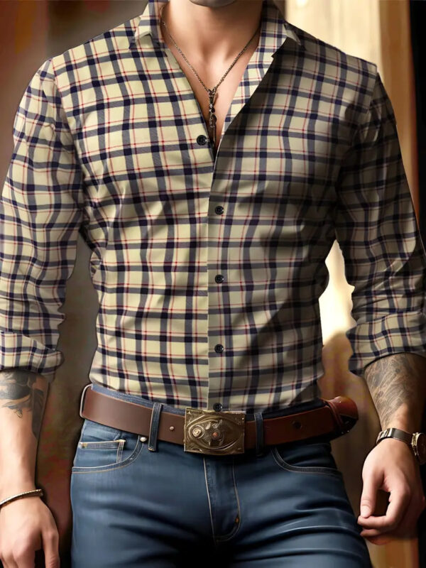 Breathable Volkswagen Casual Versatile Lattice Men's Long Sleeve Shirt - Image 9