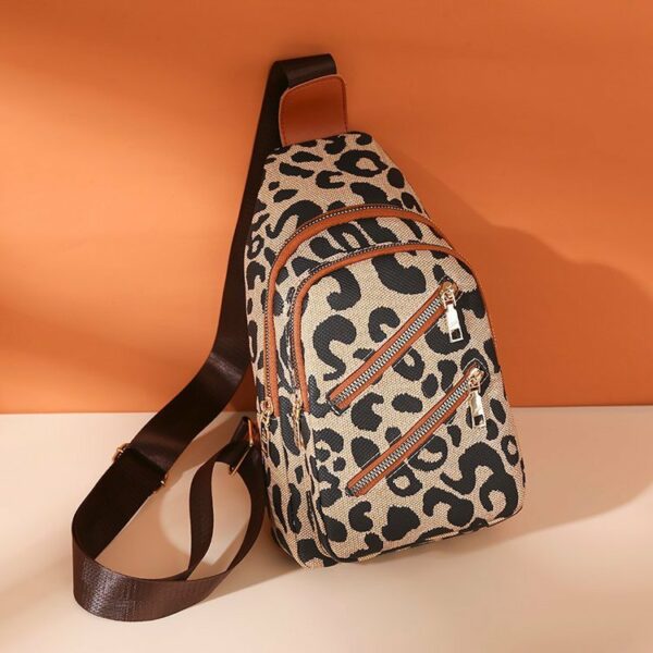 Leopard Print Sling Chest Bag With Headphone Jack Crossbody Backpack Shoulder Bag Women - Image 3