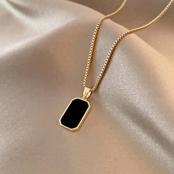 Rectangular Pendant Necklace Design 18K Gold Non-fading Fashion Small Black For Men Titanium Steel Necklace For Women - Image 4