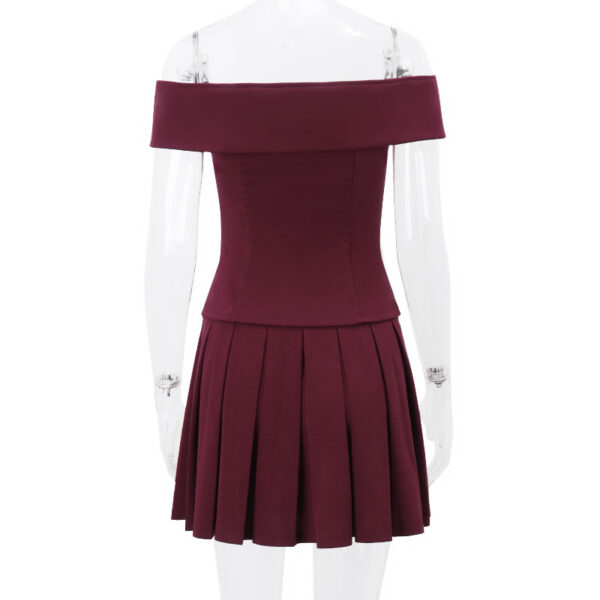 Elegant Suit Double-breasted Off-shoulder Top And Pleated Skirt Womens Clothing - Image 10