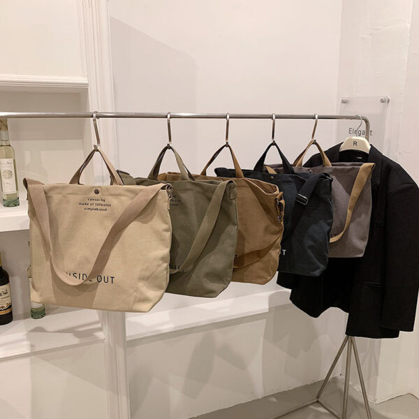 Large-capacity Canvas Bags Women Casual Fashion Totes Alphabet Print Shoulder Bag With Adjustable Strap Retro Handbag For Shopping - Image 2